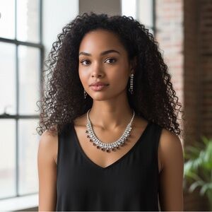 Jessica McClintock Necklace Earrings Set Dangle Crystal Burgundy